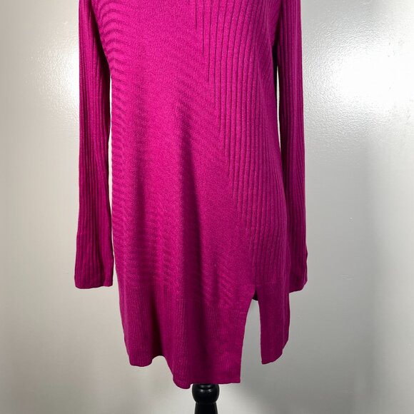 Apt 9 Fuchsia Pink Purple Round Neck Asymmetrical Hemline Long Sleeve Sweater M - Picture 5 of 13